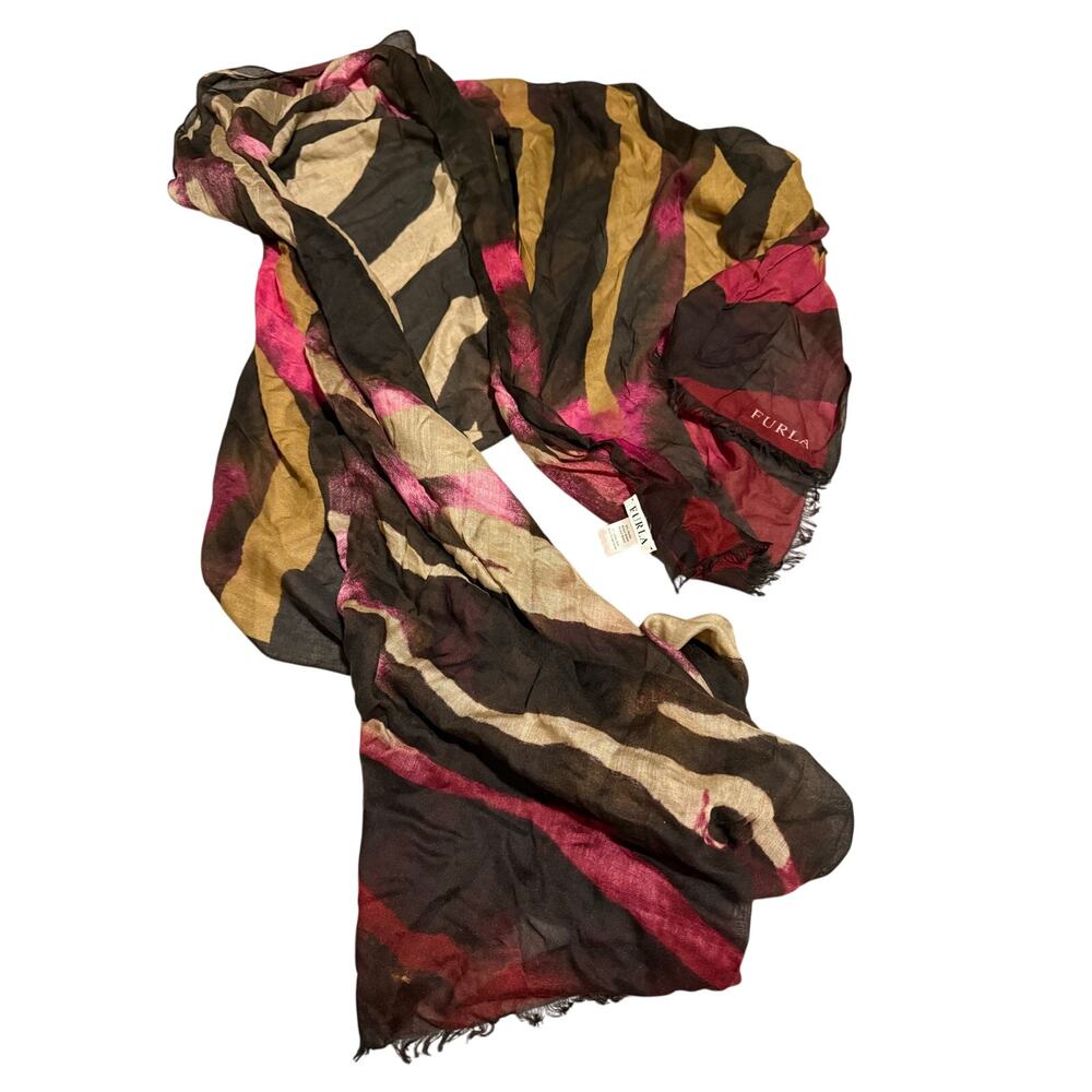 Furla Modal Silk Blend Oversized Scarf Wrap Abstract Tiger Print
